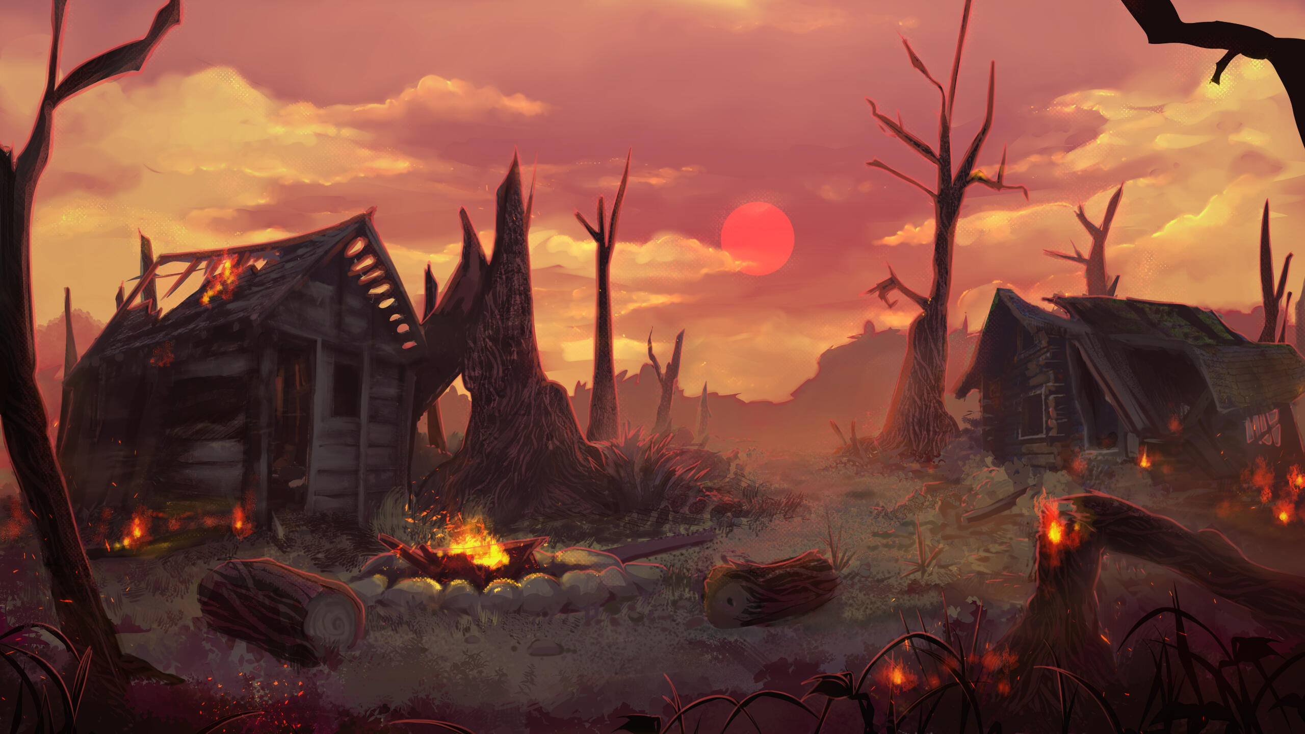 Burned village